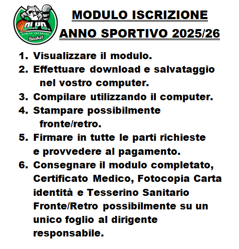MODULO ISCRIZIONE ANNO SPORTIVO 2025-26